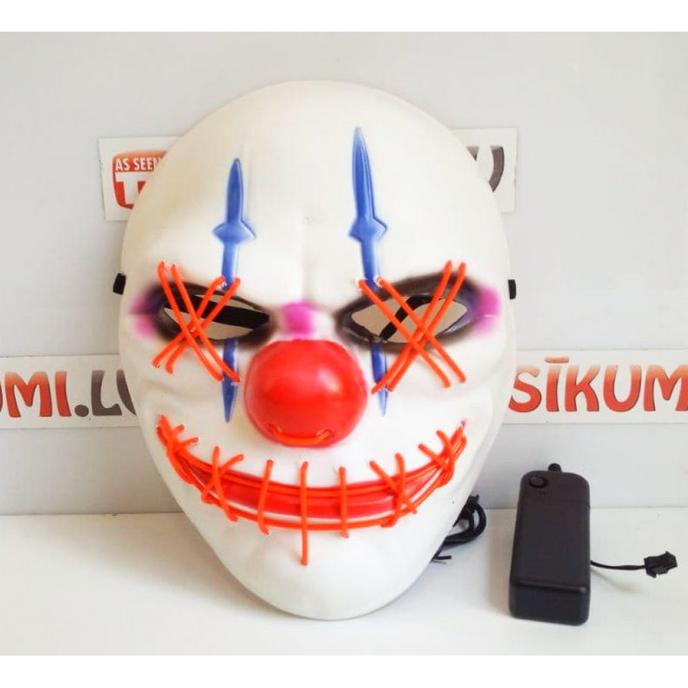 Светящаяся неоновая LED El Wire маска Кровожадного Клоуна