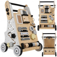 Childrens, interactive, educational toy Montessori walker, Busyboard Trolley made of wood