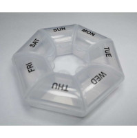 Convenient ergonomic lightweight round pill box with 7 day compartments