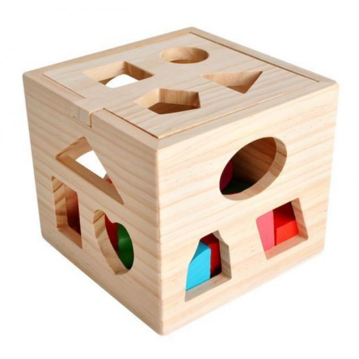 Educational children's toy 2+ years old - wooden Cube Puzzle 3D puzzle sorter for the development of thinking and fine motor skills