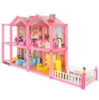 Two-storey doll villa, 6 room house for toys, dolls, with figures, furniture, cars, accessories