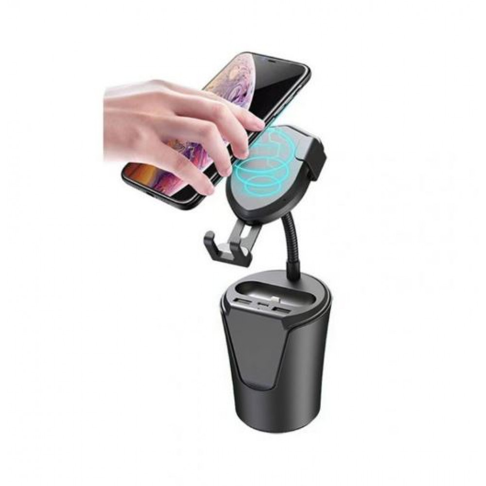 Adjustable phone holder with wireless charger BX8 and 3 x USB in the cup  holder - . Gift Ideas