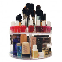 Transparent makeup organizer Rotary Glam Caddy with compartments for 200 units
