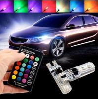 Stilīgs daudzkrāsains apgaismojums automašīnām, motocikliem, gabarītgaismas LED gaitas lukturi W5W T10 ar tālvadības pulti, svētku noskaņai