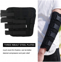 Adjustable elbow brace, 4-strap support splint with steel plates