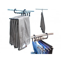 Compact hanger, storage organizer for 5 pairs of pants, jeans, trousers at the same time