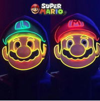 Светящаяся LED El Wire маска братьев сантехников - Марио или Луиджи из игры Super Mario