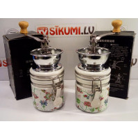 Manual coffee grinder with sealed ceramic coffee storage jar