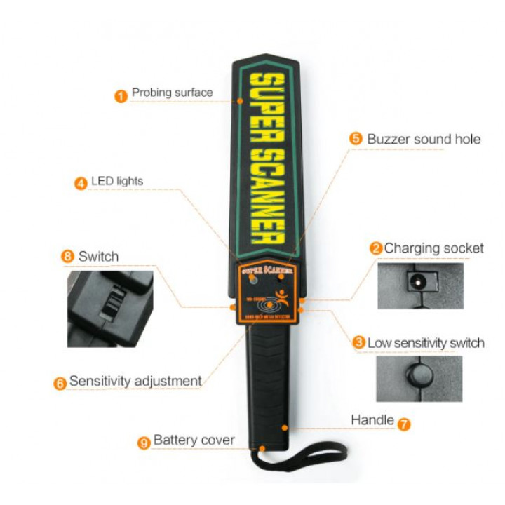 Portable metal detector for events, security, practical jokes Super Scanner