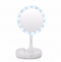 Cosmetics makeup mirror with integrated LED illumination and magnification