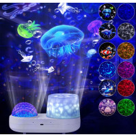 Home Planetarium, Stylish Projector for Kids, Soothing LED RGB Night Light with Marine Themes, Fish, Dolphins, Jellyfish