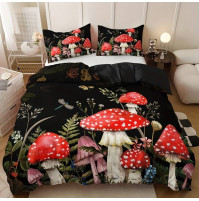 Стильный комплект постельного белья с рисунком Мухоморов, отличный подарок другу грибнику, размер кинг сайз 264 х 229 см