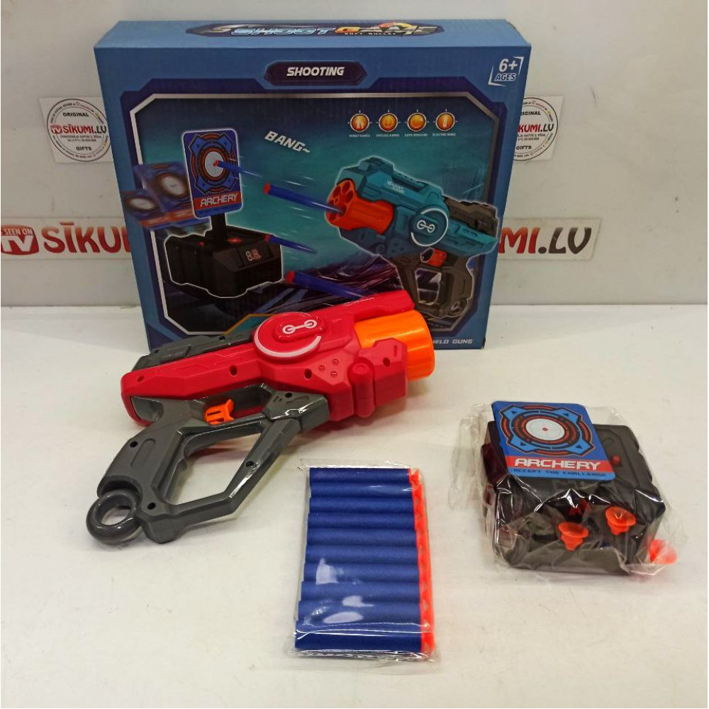 Droša bērnu rotaļlieta, Nerf lielgabals, pistole, blasteris ar mīkstām lodēm un mērķi