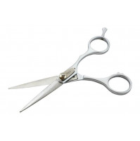Professional steel barber or groomer scissors, with additional finger support