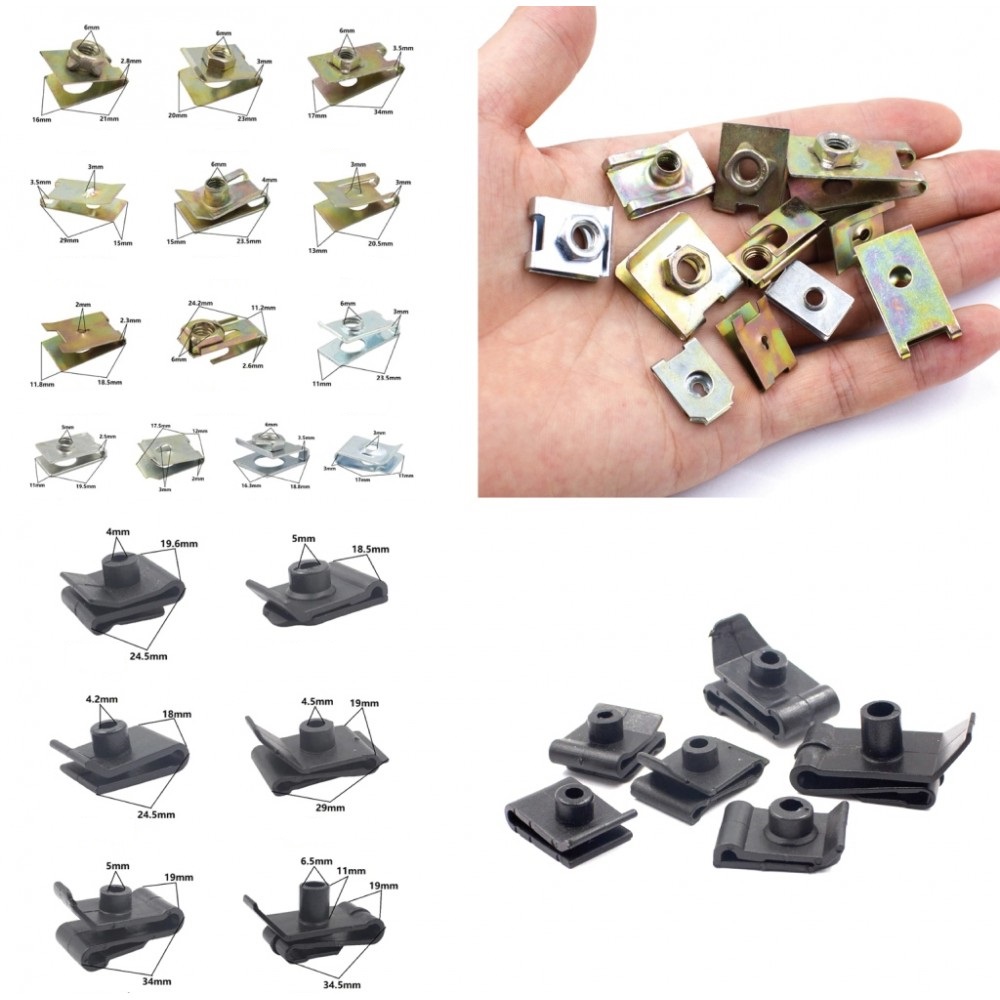Car bumper, license plate, trim, panel, door mounting U-type clips - Mounting rivets