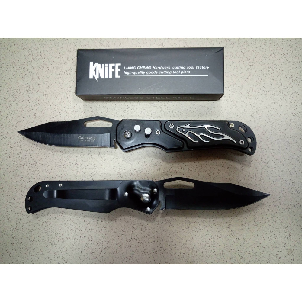 Stylish folding knife with a CNC pattern and a holder for a belt or pocket