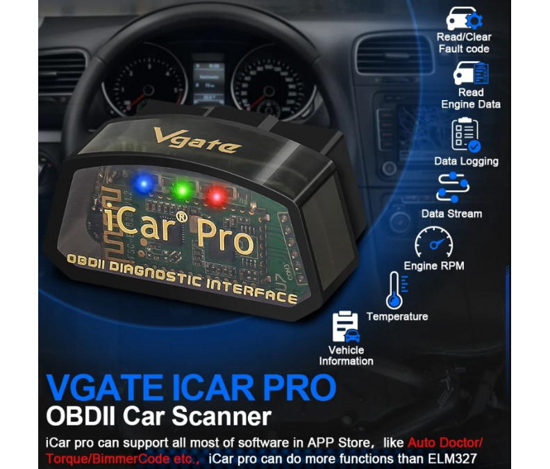 Auto diagnostikas OBD2 adapteris, auto skeneris Vgate iCar Pro ELM327 Bluetooth 4.0 (iOS, Android) v2.3