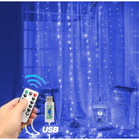 Light LED garland curtain Rain, 300 diodes, with 8 modes and a control panel, cold or warm white