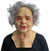 Detalizēta lateksa maska ar parūku - vecmāmiņa, veca kundze, izjokošanai, ballītēm