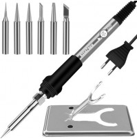 Compact hand-held soldering iron with temperature control, replaceable tips, stand, 60 W