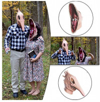 Scary Couple Latex Horror Masks for Her and Him - Bloody Mouth with Eyes for Halloween Party 2pcs