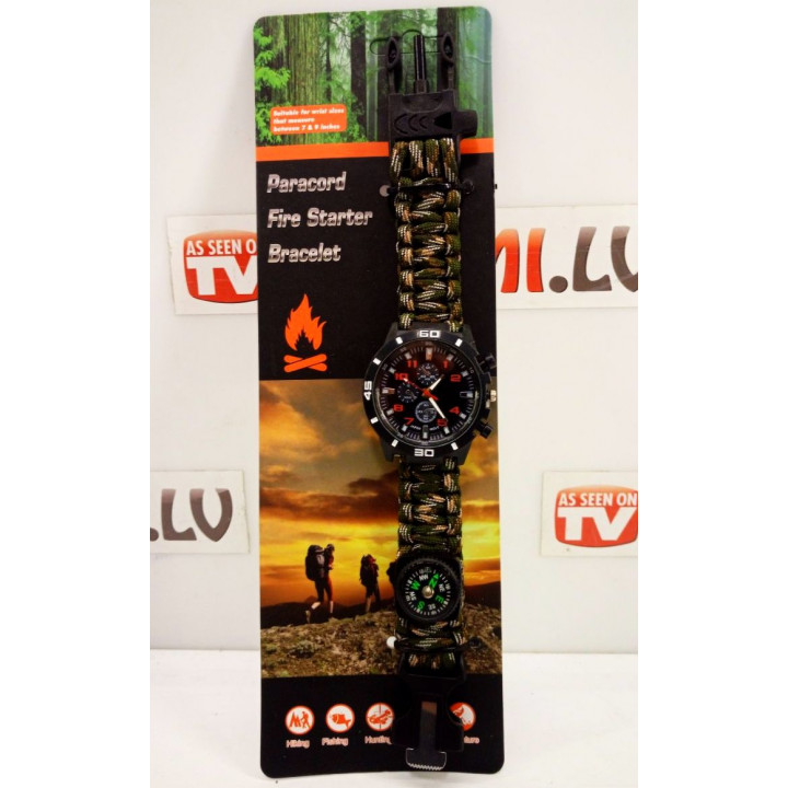 Watches of the survivalist, tourist, traveler - paracord, compass, whistle, steel