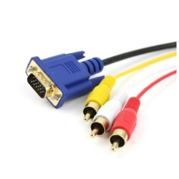 Adapters kabelis pāreja HDMI uz VGA + 3RCA tulpes 1,8 M Gold - voice 1 m