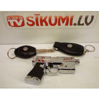 Pocket stun gun, keychain for pranks, in the form of car keys or a pistol, shocks the owner at the touch of a button