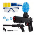 Childrens interactive toy, 2-in-1 gun with built-in battery, shoots gell balls and safe, soft bullets