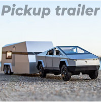 Collectible Car Figure Metal Model Die Cast 1:32 Tesla Cybertruck with Trailer