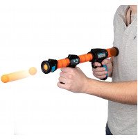 Pump blaster, weapon pistol with soft Power Popper projectiles for tin shooting cans