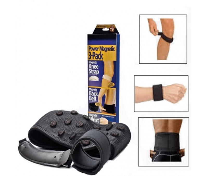 Power Magnetic 3-pack Support Knee Strap & Back Belt & Wrist wrap As Seen On TV