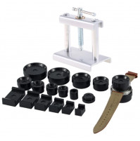 Manual, screw mini press for repairing, closing the cover of a wristwatch, with 12 nozzles