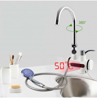 Universal flow faucet for heating water, with LED display, shower head, 3 kWt