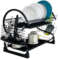 2-Tier Kitchen Dish Drying Rack with Cutlery, Mugs Compartment