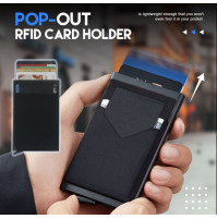 Protective shielding pop-up cover to prevent reading RFID, NFC, stylish wallet for bank cards