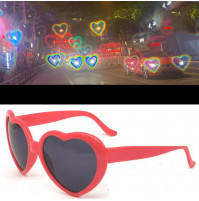 Stylish trendy sunglasses with a heart effect in the lenses, for parties, filming and good mood