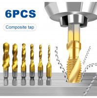 Hexagonal drill M3-M10 with titanium coating, device for cutting threads in metal, 6 pcs