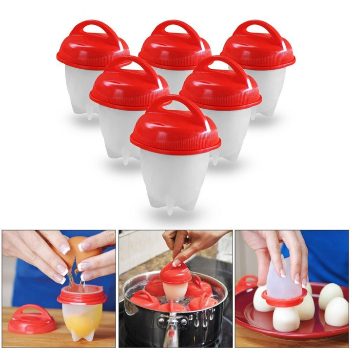 Forms for boiling eggs without shell - plastic Eggies, 6 pcs, with a device for separating the yolk from the protein, or silicone Egg Boil, 6 pcs