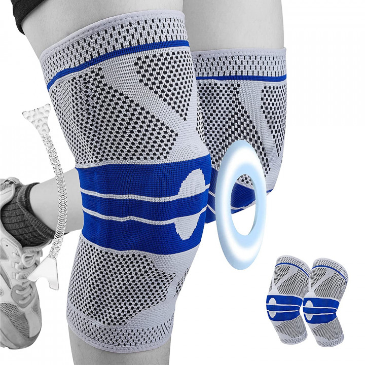 3D elastic knee pad with silicone spring insert to support the knee cup