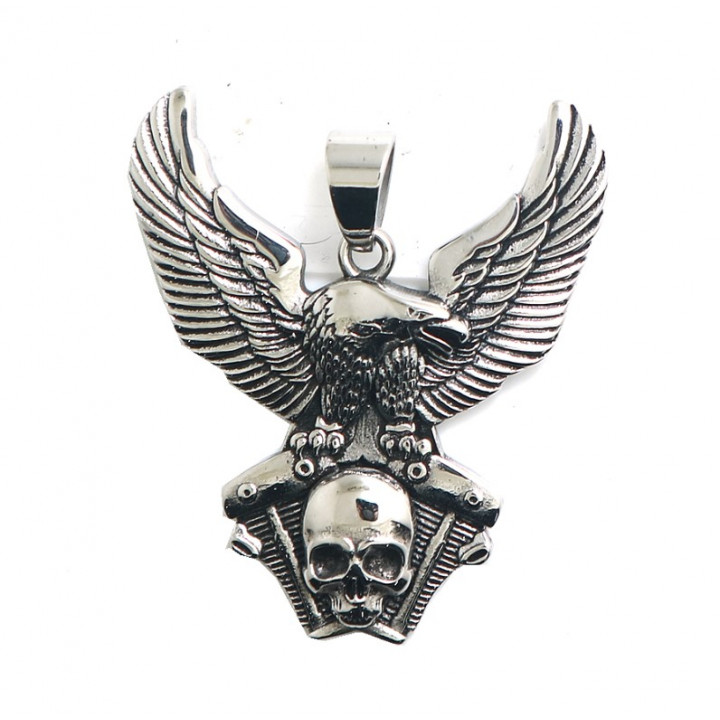 A gift for a man, a real biker - a steel pendant in the form of a motorcycle engine with a skull