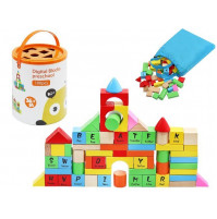 Developing children's play set, toy wooden blocks, lock - constructor for sorting, developing fine motor skills and learning the alphabet, 100 pcs