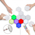 Decorative, modular RGB LED, hexagonal colored lamp constructor Honeycomb, 6 pcs, with remote control