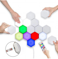 Decorative, modular RGB LED, hexagonal colored lamp constructor Honeycomb, 6 pcs, with remote control