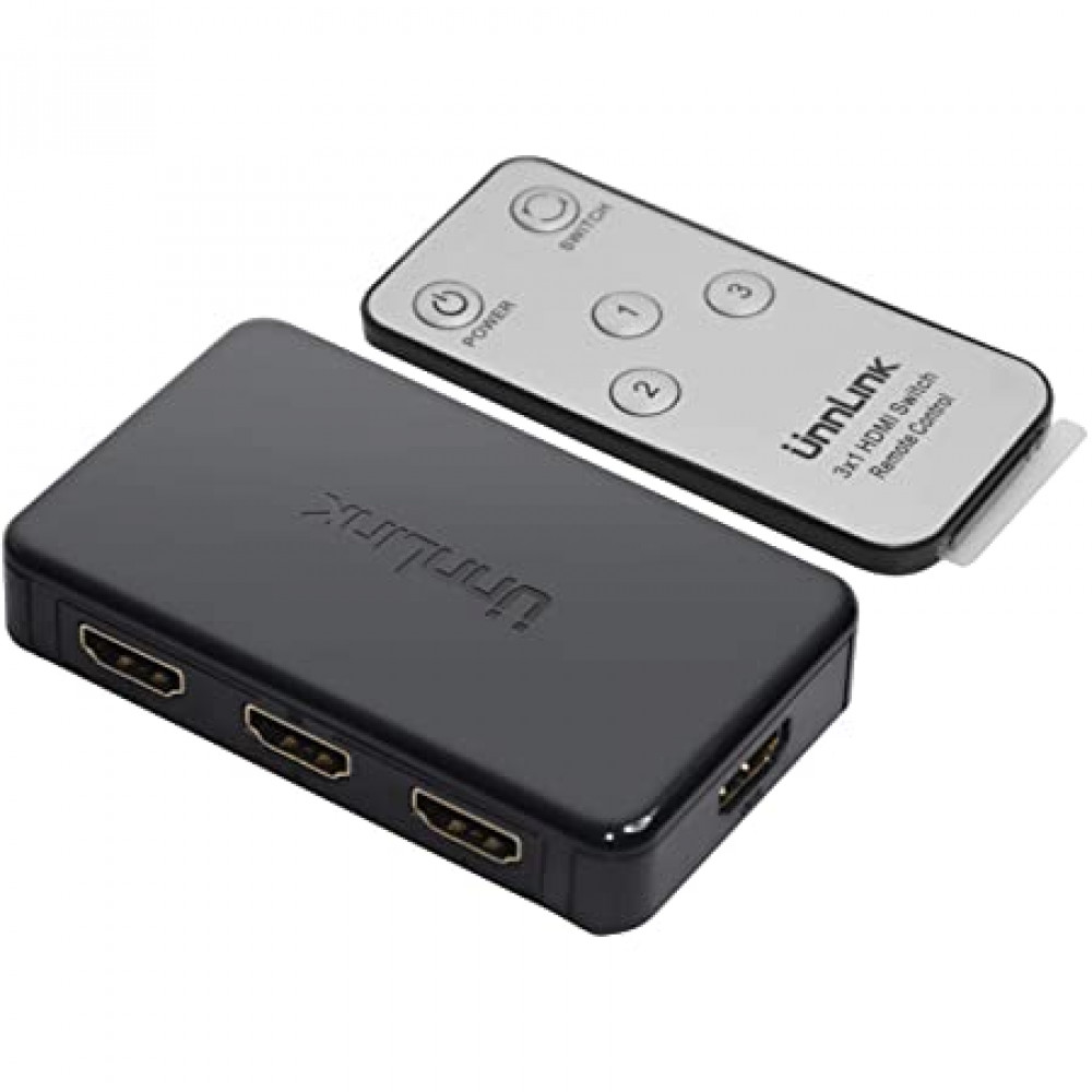 Three-channel video signal splitter, router HDMI Switch port with remote control signal switcher for TVs, monitors, screens, DVD players