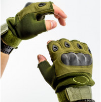 Tactical reinforced protective military gloves without fingers, with Velcro fastener, plastic inserts - for bikers, hunters, fishermen