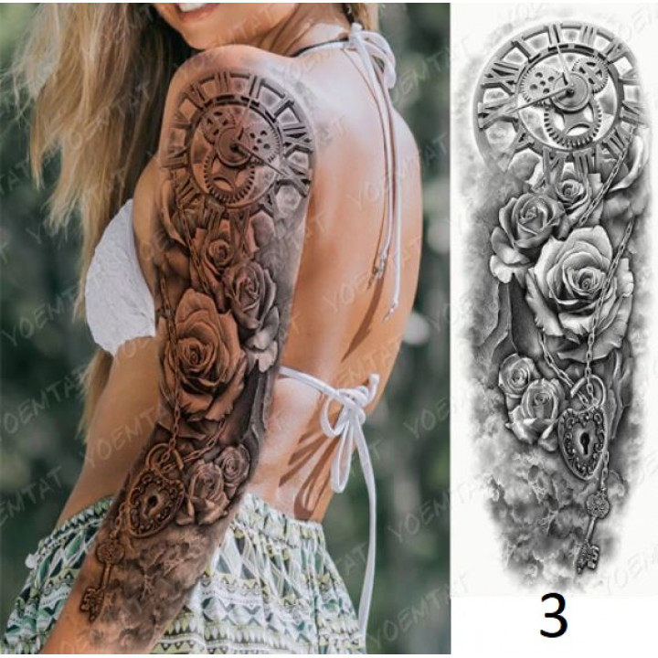 Stilīgs vasaras liels pagaidu tetovējums piedurkne, 2022. gada dizains