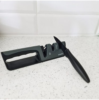 Manual ergonomic two-phase ceramic sharpener for knives and scissors