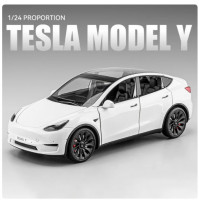 Коллекционная игрушечная модель машины Die Cast, Tesla Model Y, масштаб 1:24, со звуковыми и световыми эффектами