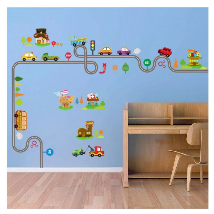 3D sticker decor for a children's room - a track with cars